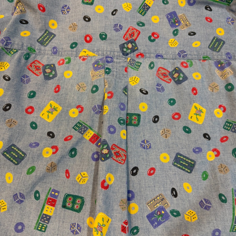 Vintage 90s Lizwear Chambray Shirt – Dice, Domino & Game Print – Size L - Picture 6 of 13